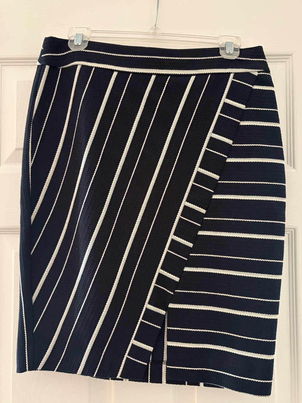 LOFT Navy and White Striped Pencil Skirt